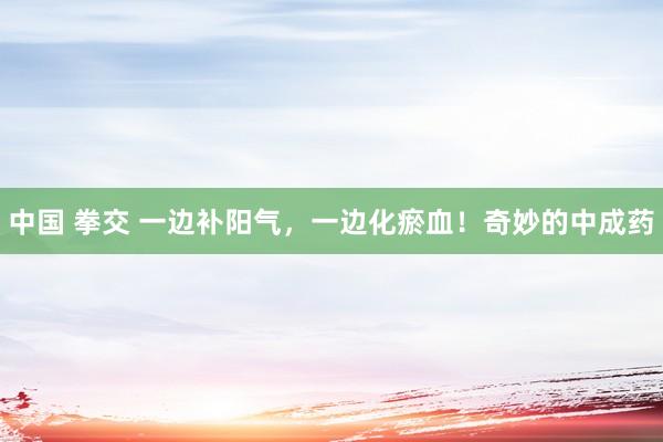 中国 拳交 一边补阳气，一边化瘀血！奇妙的中成药